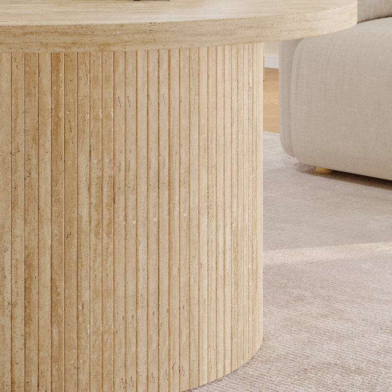 Table basse 31,5 "avec base en bois massif, Travertin