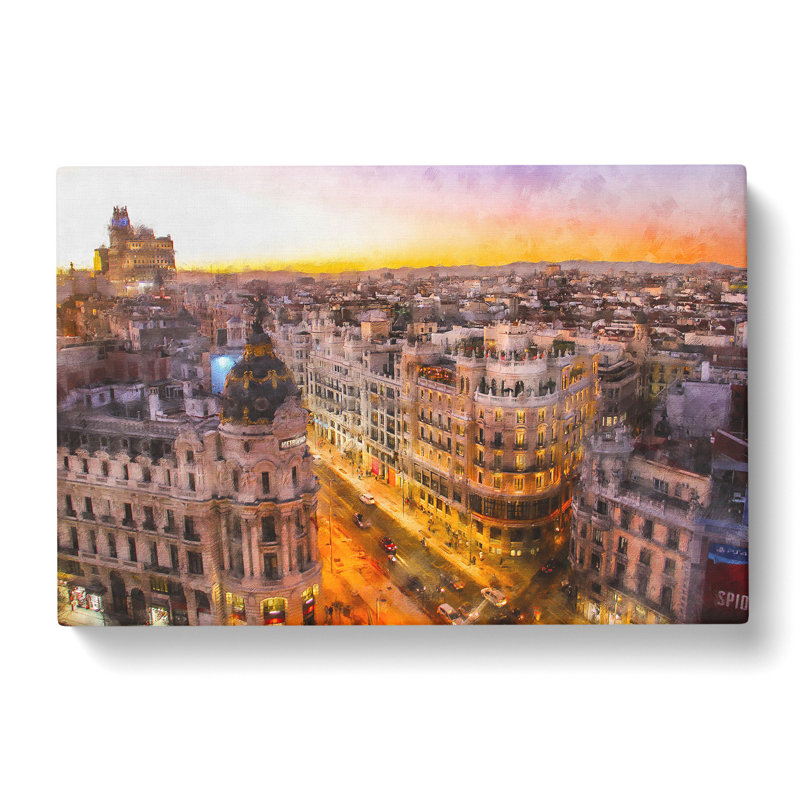 Calle Gran Via In Madrid Spain - Wrapped Canvas Painting, 60cm H x 91cm W x 3cm D