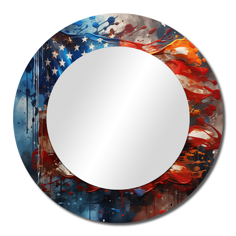 Drapeau moderne des États-Unis I - drapeau unique, miroir rond traditionnel, impression d'art en métal, 23 po x 23 po