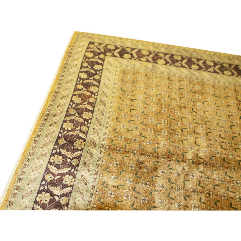 Tapis doré et prune de haute qualité noué à la main