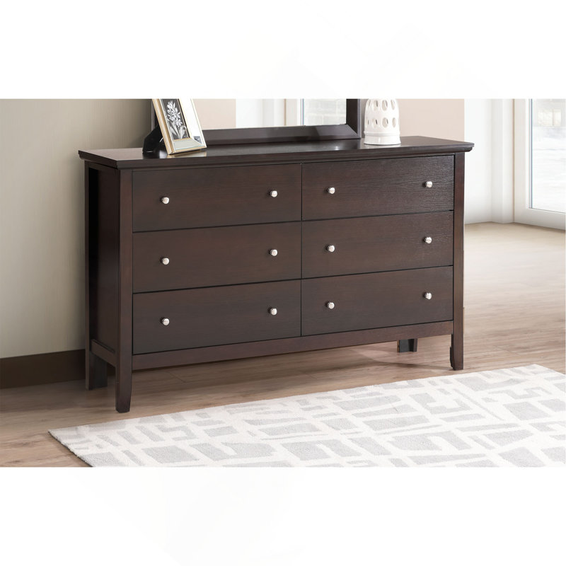 Commode 6 tiroirs avec boutons ronds, Espresso