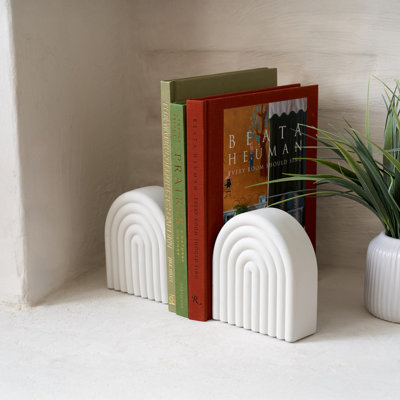 Decorative Concrete Bookends, Suitable For Heavy Books – A Stylish Two-Piece Set For Any Bookshelf – Beautiful Book Supports/Stops With Non-Slip Pads, Adding A Touch Of Elegance To Any Stylish Home, Office, Or Library Decor.