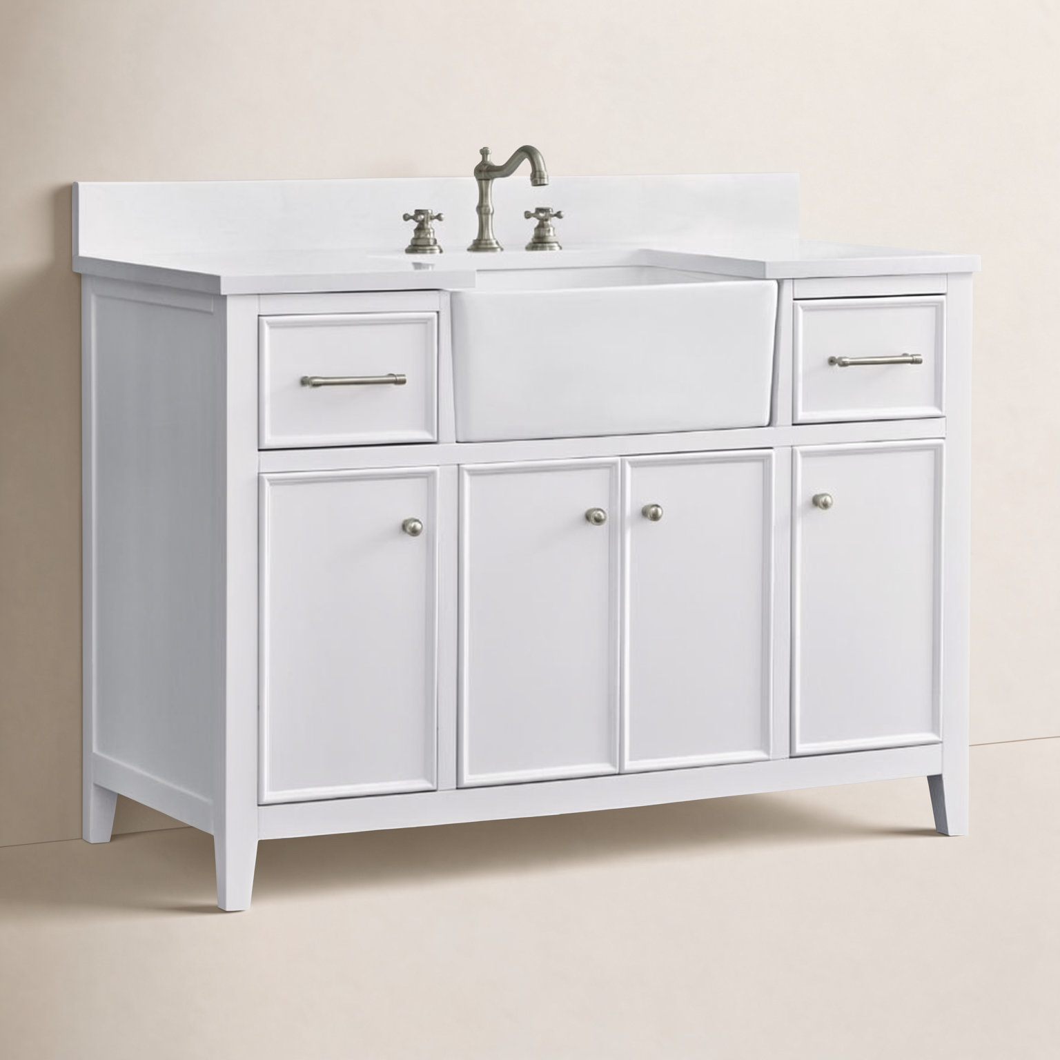 Aisa 48" Pine Single Bathroom Vanity, White/Brushed Nickel