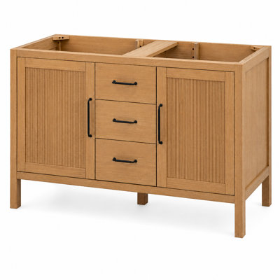 Kellian Honey Oak Wood Grain Finish 60 in. W x 21 in. D Double Sink Freestanding Bathroom Vanity  Base