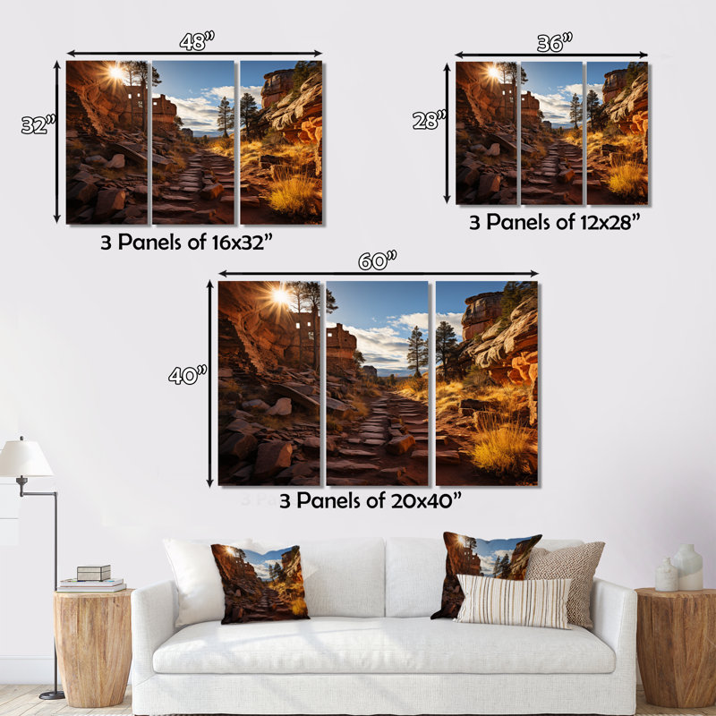 Impression sur toile 3 pièces Canyon, H 40 po x l 60 po x P 1 po