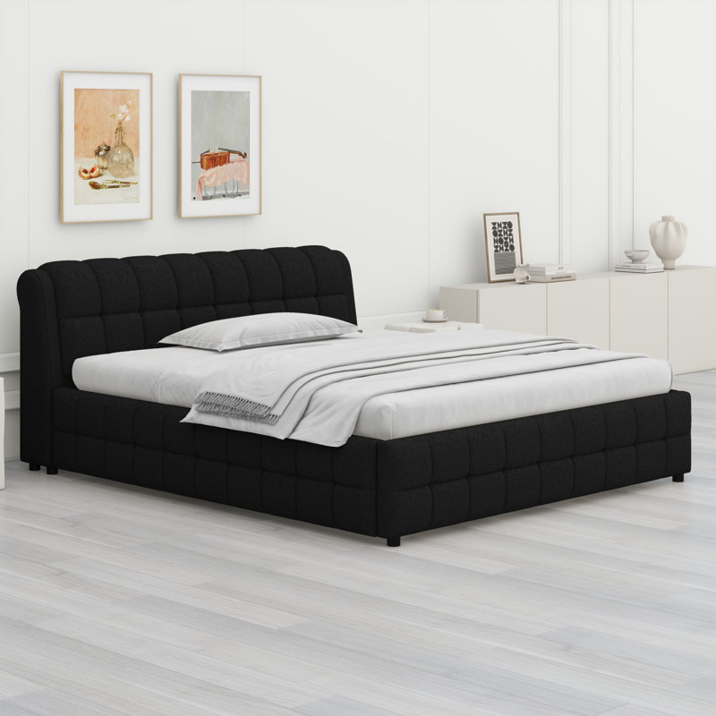 Lit plateforme tapissier élégant pour chambre à coucher, Noir