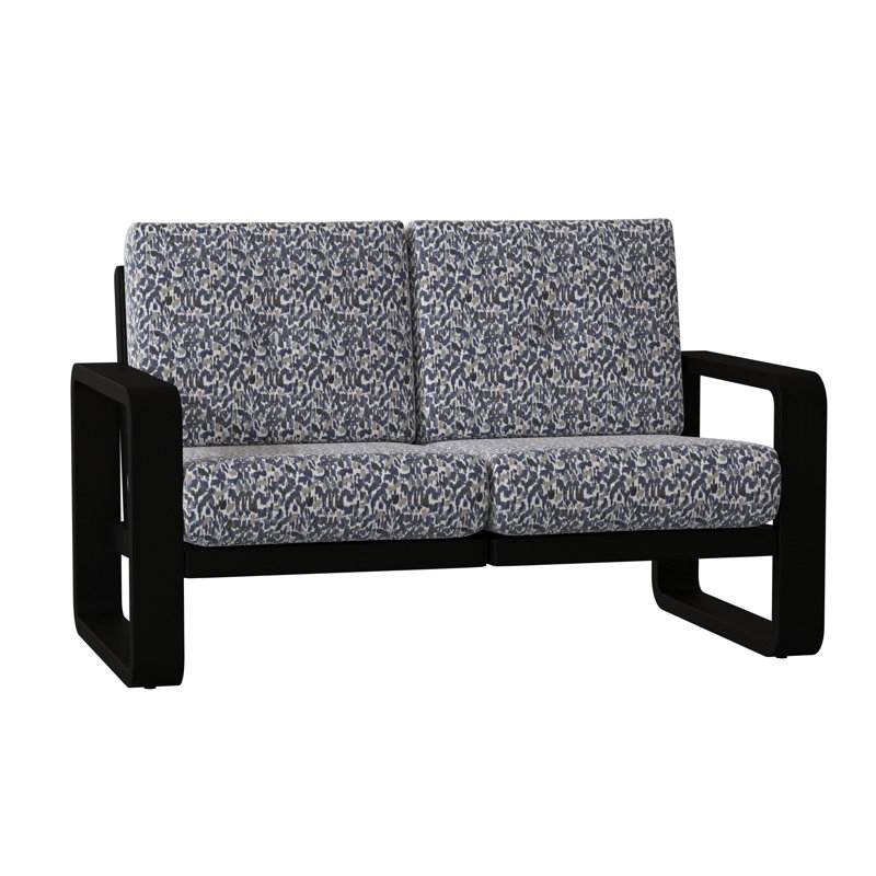 Causeuse de 58,5 po de large Vale, Sunbrella® Fairview indigo abstrait, Noir texturé
