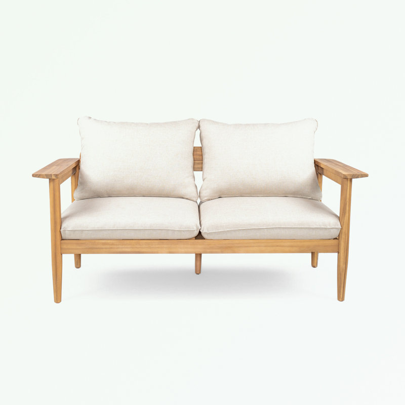 wooden Outdoor Patio loveseat with soft cushion and sturdy legs