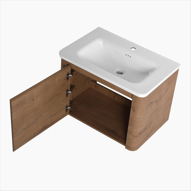 Meuble-lavabo mural 28 po avec lavabo en céramique blanche et porte à fermeture en douceur, emballage KD, contreplaqué, 28"