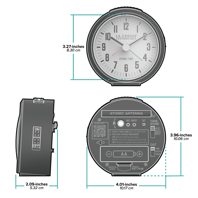 4-Inch Round Black Atomic Analogue Alarm Clock