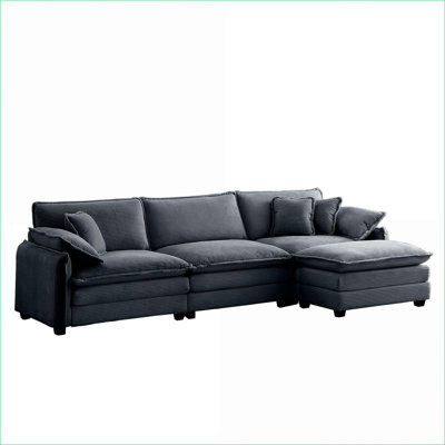 Sectional Sofas | L-Shaped Oversize 3-Seater with Ottoman, Modern Retro for Living Room | slate gray | Corduroy
