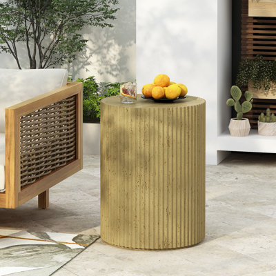 Table d'appoint cylindrique MGO, texture semblable au bois, couleur brun antique