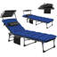 Outsunny Folding Sun Lounger, 5-Position, Sunbed with Canopy, Dark Blue