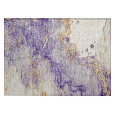 Machine Washable Indoor/Outdoor Xhevrie Purple Rug