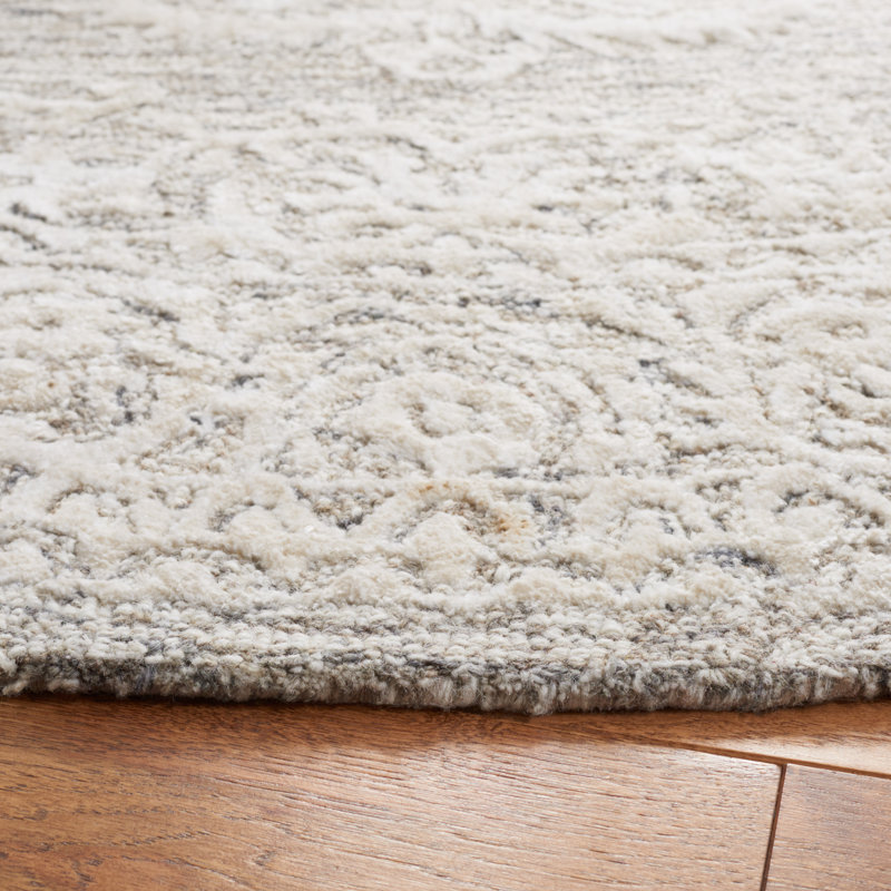 Bathilda Hand Tufted Wool/Bamboo Silk/Cotton with Cotton Backing Oriental Rug in Gray/Ivory, Round 6'