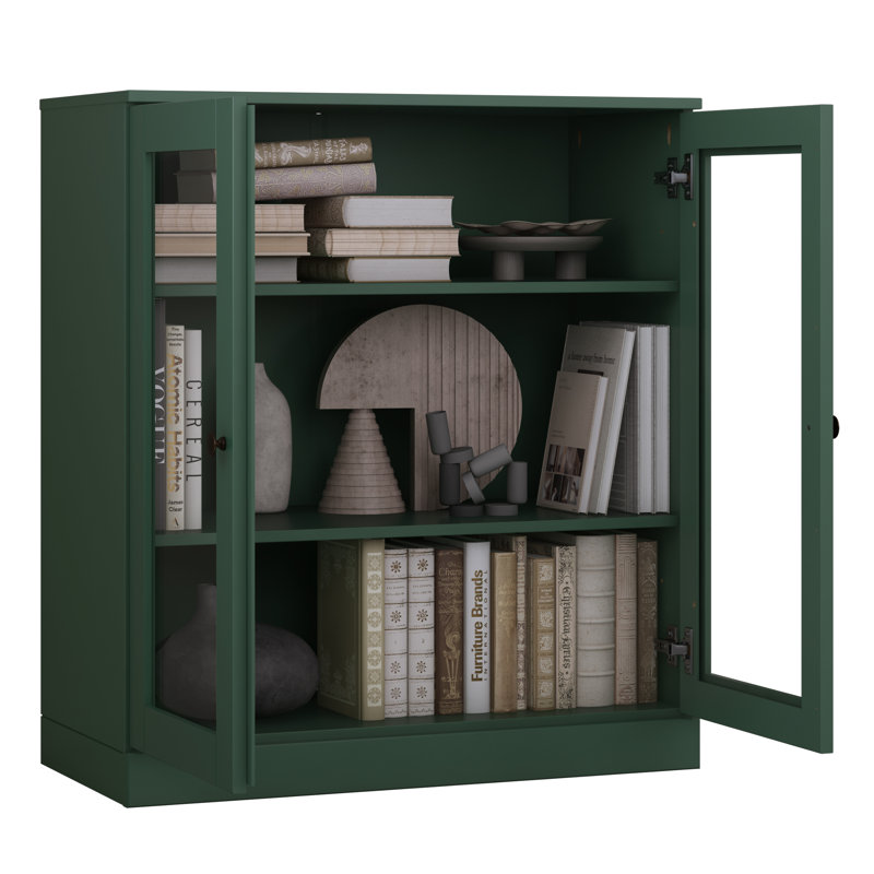 Palace Imports 100% Solid Wood Short Bookcase with Glass Doors, Adjustable Shelves, Modular Storage Bookshelf, 32" W x 35.75" H
