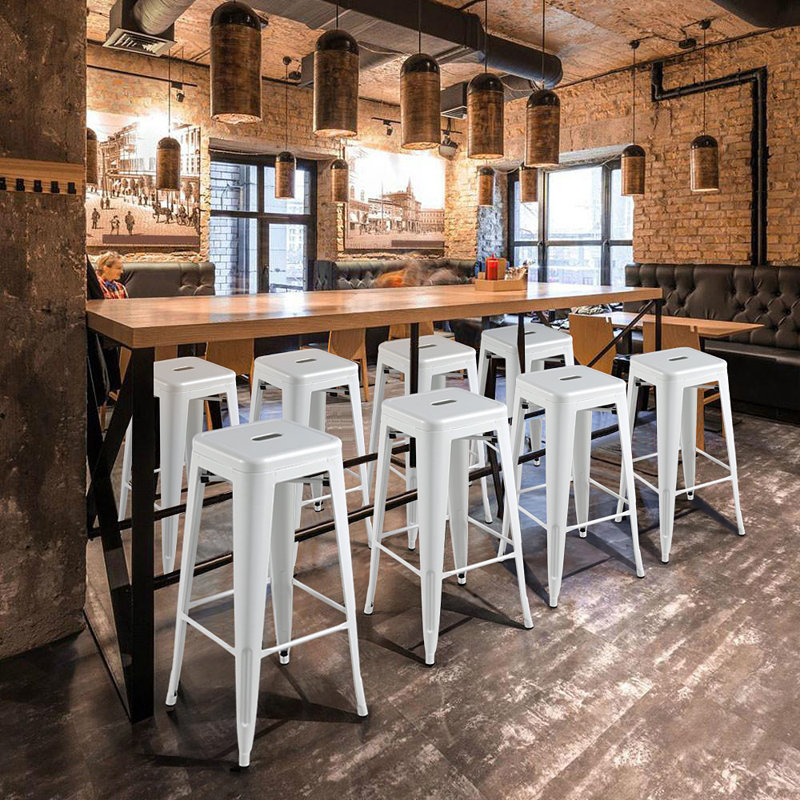 Winfred Counter Stool with Metal Frame, White, Bar Stool (30” Seat Height)