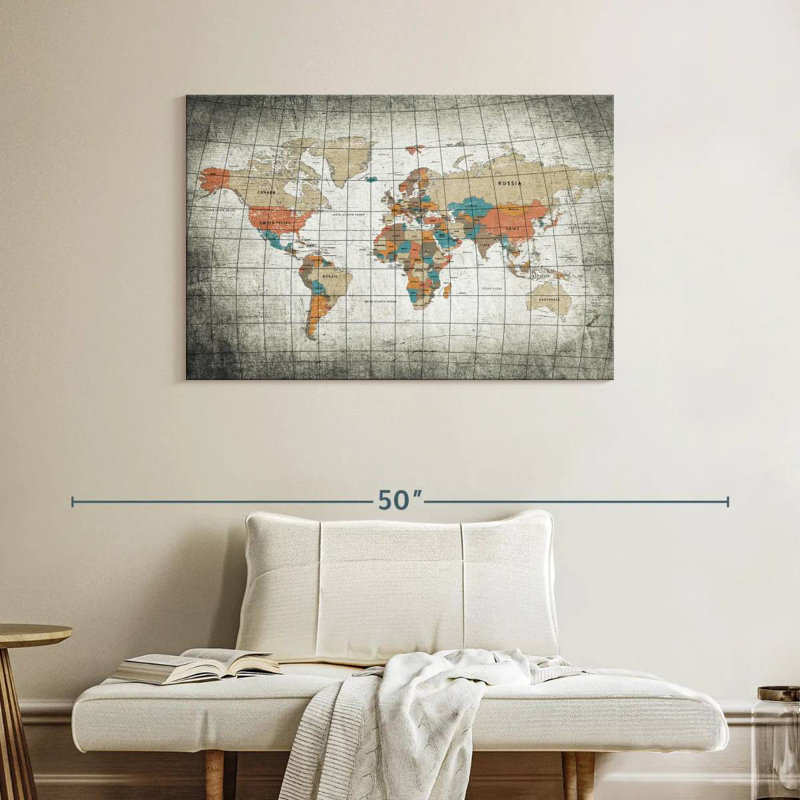 Aliaz Dirty Grid World Map, 26" H x 39" W