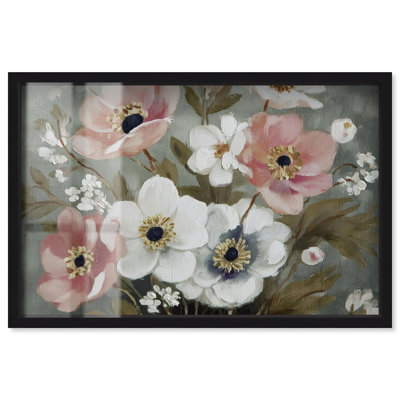 Vintage Anemones IV Shadowbox Print Flower Wall Art by Art Remedy, Black Frame, 37 x 25