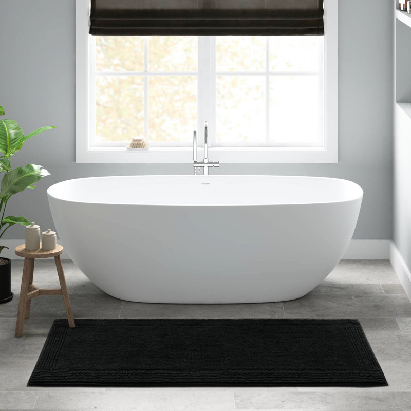 1 tapis de salle de bain 100% coton réversible noir 3000 g / m² 17 pi x 24 po - Moelleux supérieur, lavable à la machine, ajout luxueux pour salle de bain à velours moyen, facile d'entretien