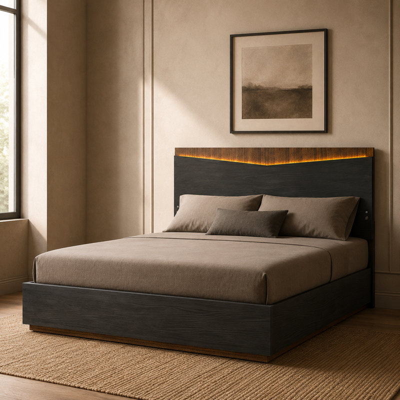 Kayner Bed With LED Lights - Charcoal, King