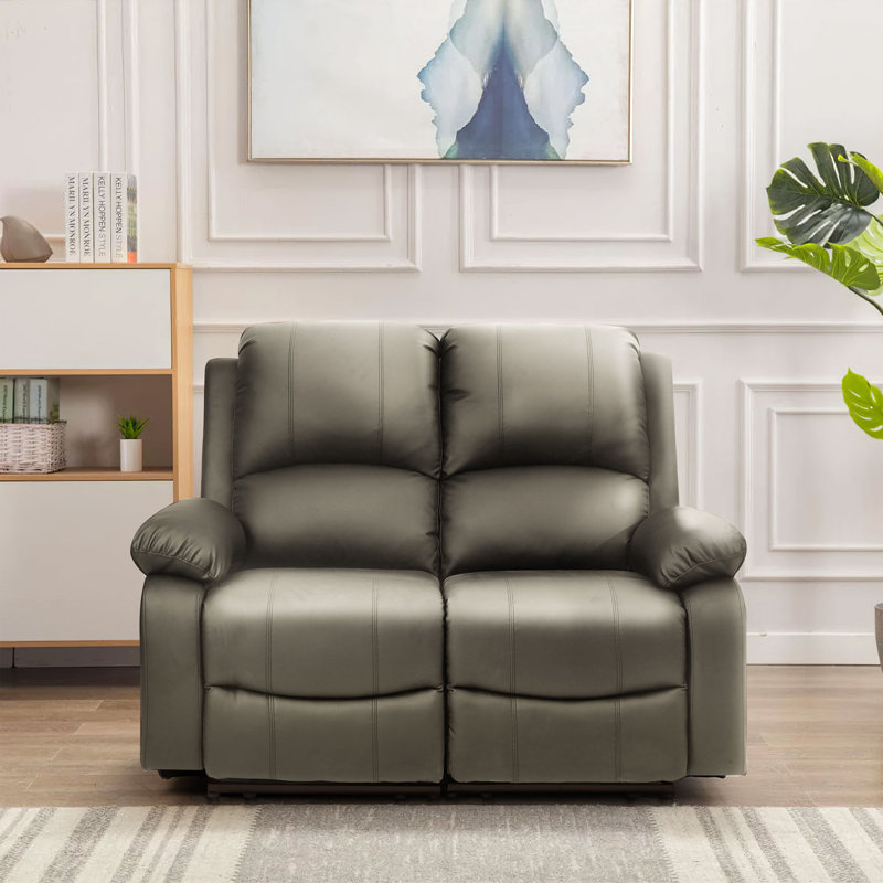 Kyilaa 130Cm Faux Leather Pillow Top Arm Reclining Loveseat, Grey