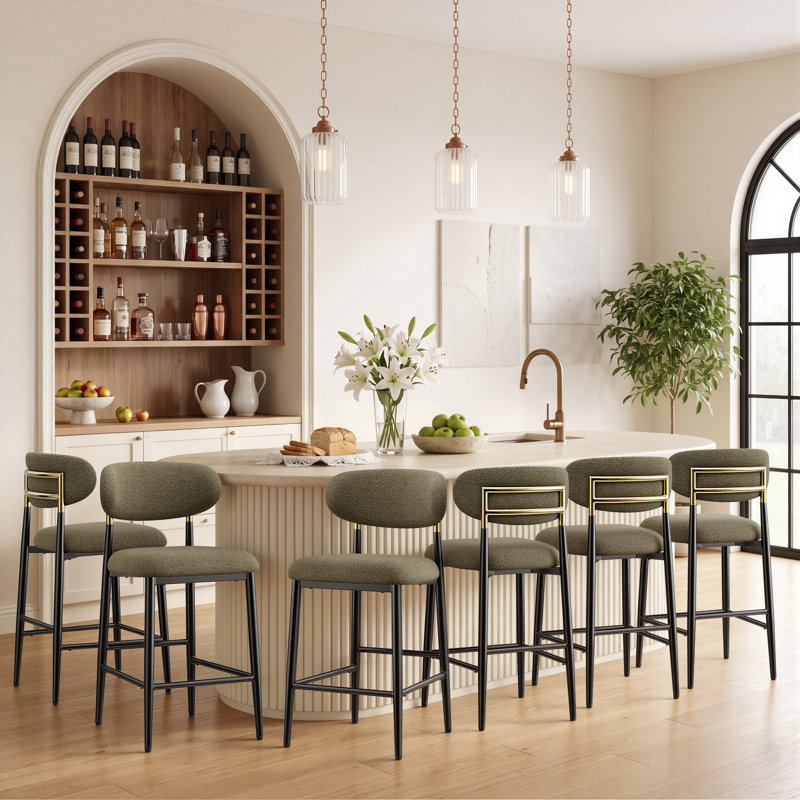Yes Upholstered Bar Stool with Iron Frame, Brown