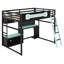 Lit mezzanine double en bois massif avec bureau, tablettes, lumières DEL, ports de recharge USB et panneau perforé, bleu-404890468