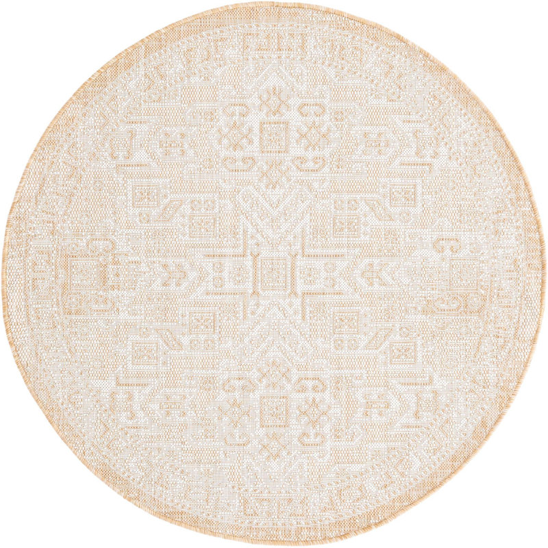 Outdoor Chand Area Rug Ivory Color, Round 4'