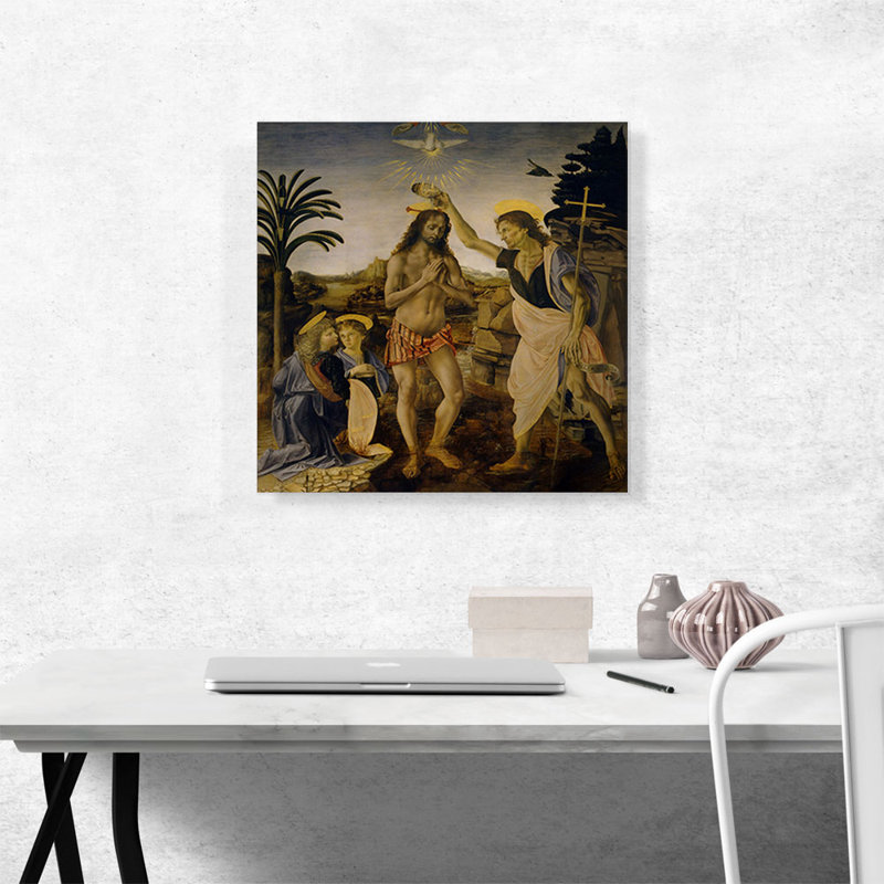 Le baptême du Christ, Andrea Del Verrocchio, 1475 - reproduction d'art, H 18 po x l 18 po x P 0,75 po