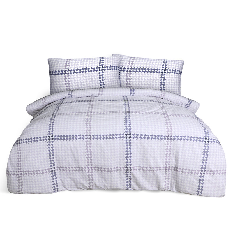 George Oliver Cotton Houndstooth Duvet Cover Set with Pillowcases, Super King - 2 Standard Pillowcases, Lilac