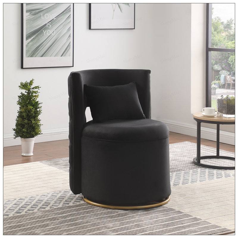 Chaise d'appoint pivotante à 360 degrés avec rangement, conception courbée en velours pour le salon et la chambre de bébé, base en métal, mousse à haute densité