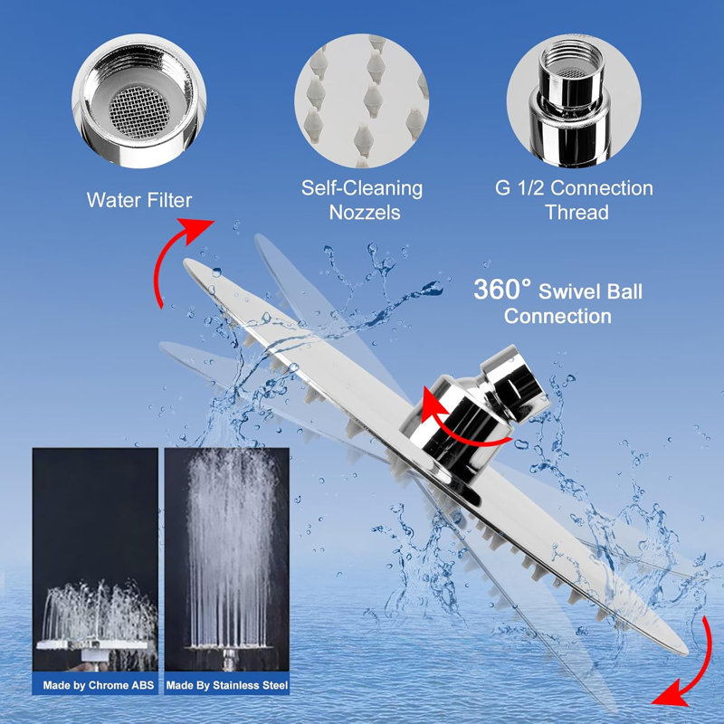Pomme de douche filtrée à haute pression combinée - pluie 8 po et portatif à 5 réglages