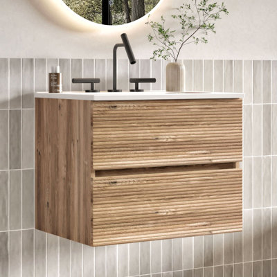 Caryll Wall Mounted Single Bathroom Vanity with Ceramic Sink, Modern Storage Cabinet with DTC Soft-Close Hinges, for Bathroom, Apartment & Hotel Style