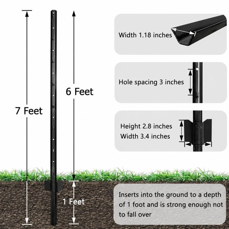 1 cm W Gate Fencing, 210cm H x 1cm W, Black