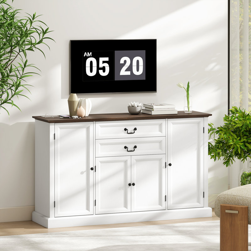 Buffet 58 po avec station de charge, Blanc / Brun