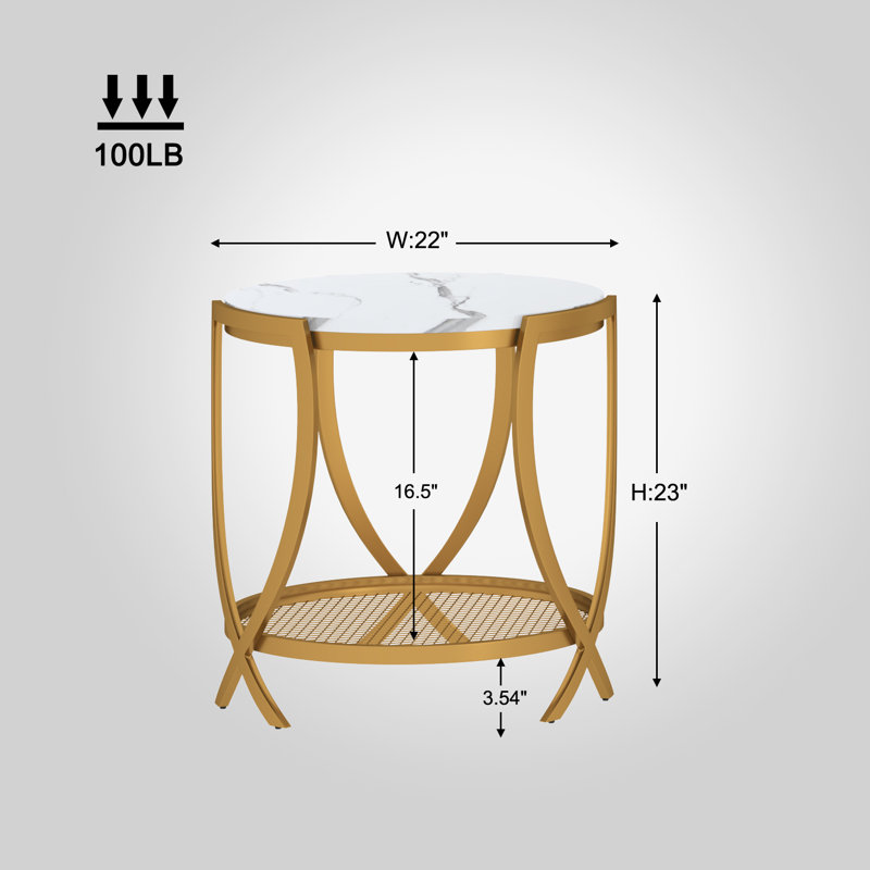 Aumiller Side Table with Storage, White, Gold