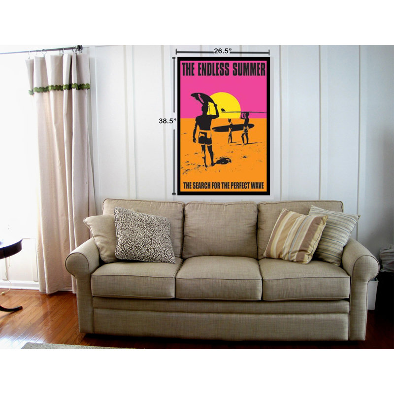 «Classic Endless Summer Surfing Surfboard Beach Sunset», affiche vintage encadrée
