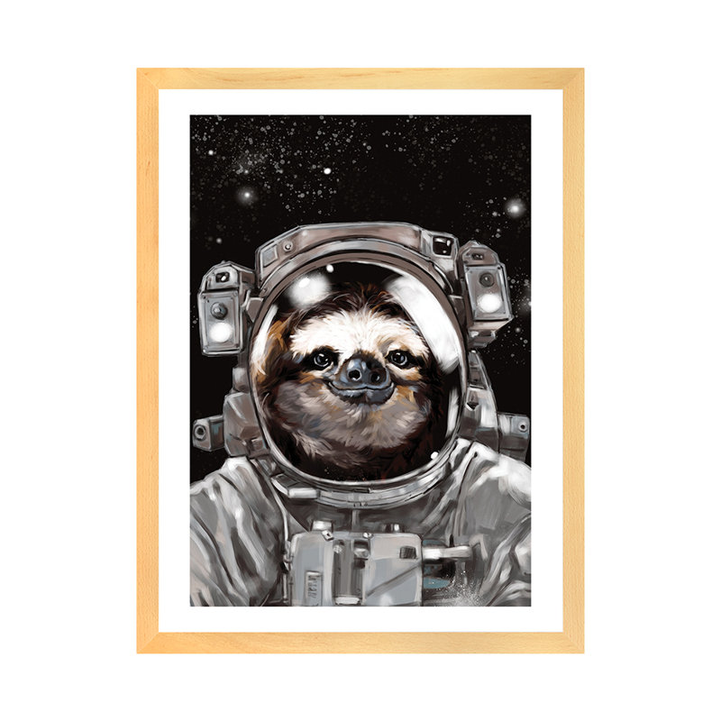 « astronaute sloth selfie », art, H 32 po x l 24 po x P 1 po, Papier encadré naturel