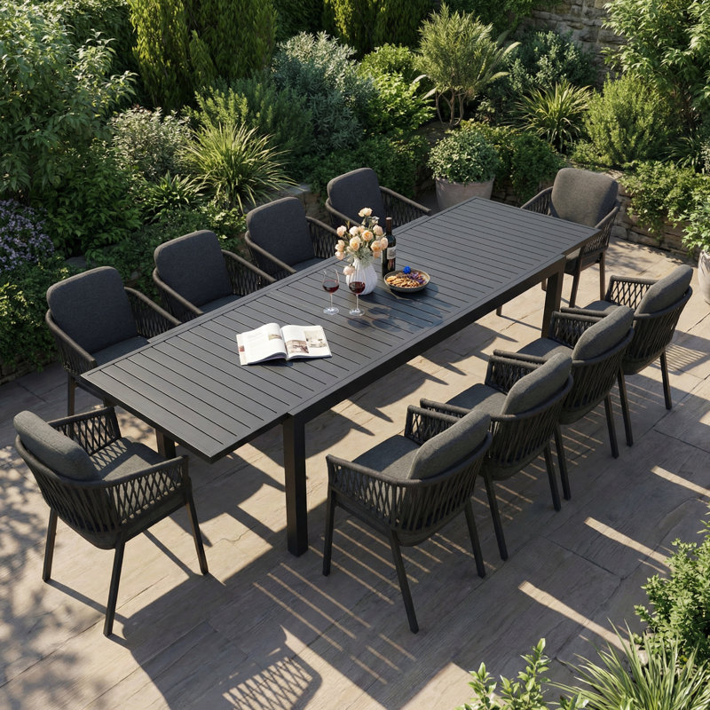 10 Person Aluminum Outdoor Patio Dining Set With Expandable Table，cushions Included