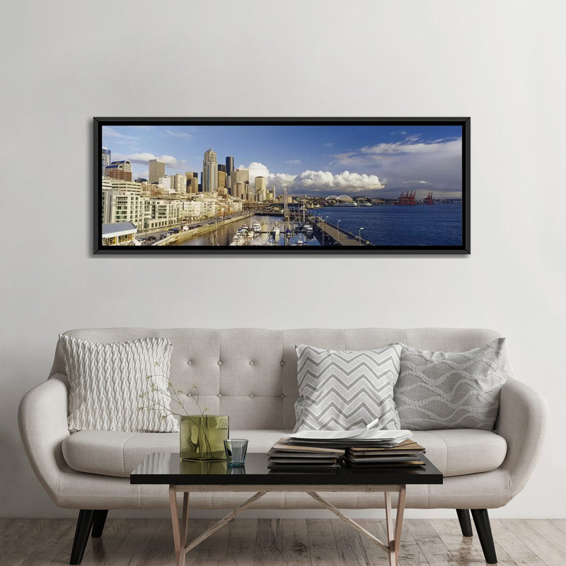 «Seattle, Washington State», reproduction de photo sur toile, H 12 po x l 36 po x P 1,5 po, Cadre noir