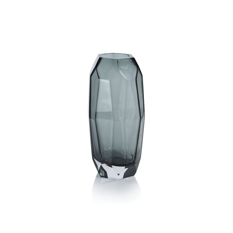 Vase de table en verre Kristanne, Gris fumée, H 14,75 po x l 7 po x P 7 po