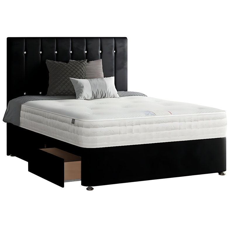 New Fairfield Divan Bed Base, Black, Single (3'), 2 Left Drawers