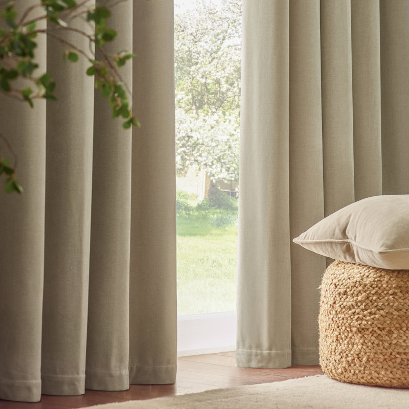 Heavy Chenille Room Darkening Curtain Panel Pair, Linen, 168cm Width x 137cm Drop