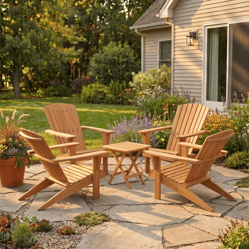 Chaslynn  Grade A Teak Adirondack Chair Outdoor Patio Set of 5 (4 Chairs + 1 Side Table)