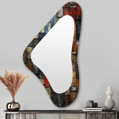Colourful Earth Colours Tiles I - Abstract Tile Metal Art Decor - Modern Irregular Wall Mirror