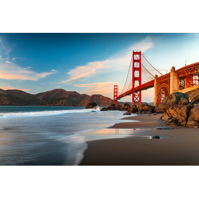 Golden Gate Bridge Sunset Beach Canvas Wall Art