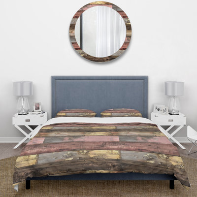 Blush Brown And Gold Wood Plank II - Country Duvet Cover Set