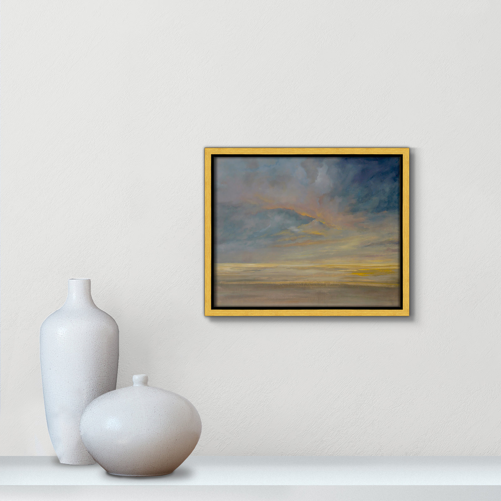 Dawning Unrest - Floater Frame Painting on Canvas, 9.5" H x 11.5" W, Silver