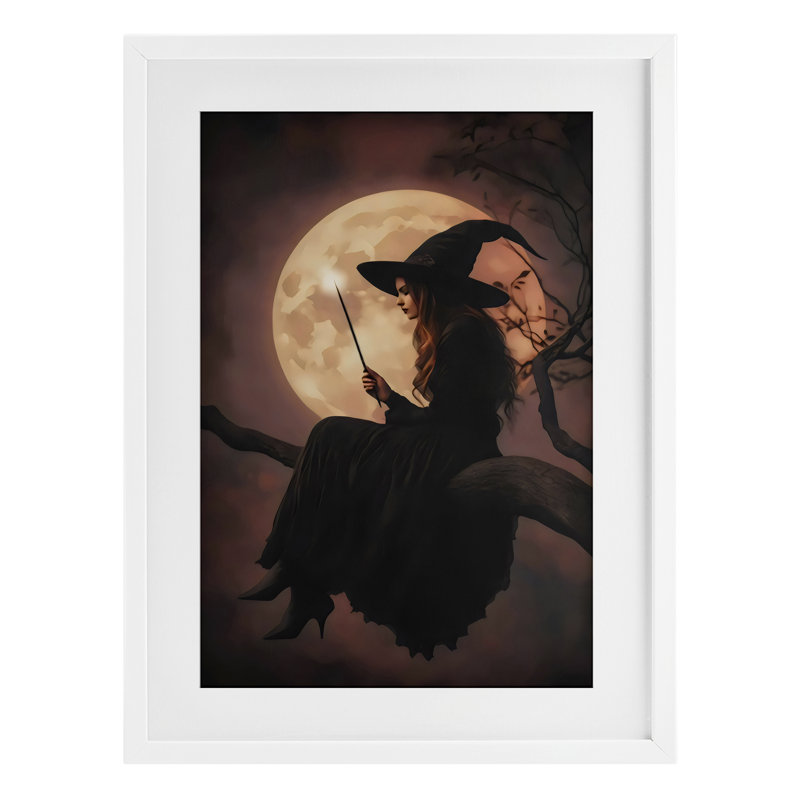 Witch Casting Spell in Moonlight, reproduction encadrée sous verre, design par Arlington Prints, H 23 po x l 17 po